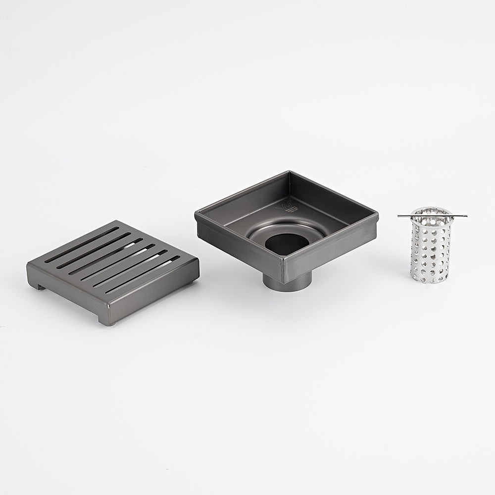 Square Slotted Floor Grate (Gun Metal Grey) 100mm x 100mm (38mm Outlet)