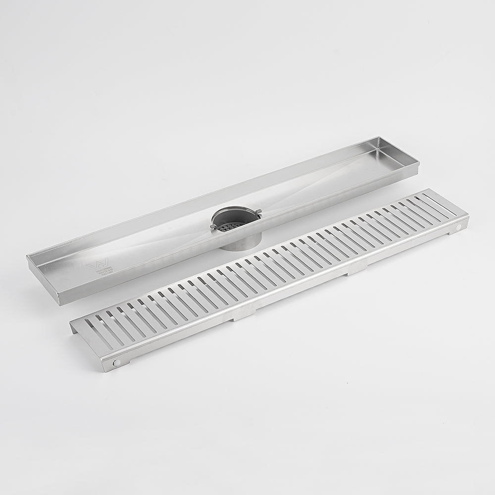 Linear Slotted Floor Grate (Brushed Satin) 100mm x 600mm (74mm Outlet)