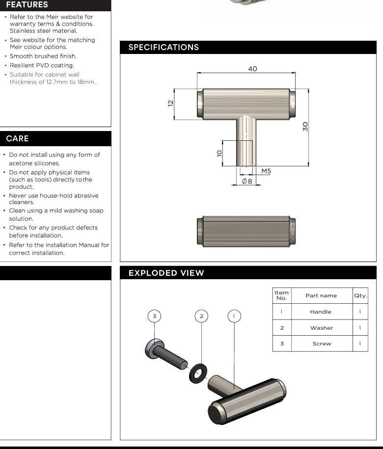 Meir Öppen T-Pull Cabinet Handle (Linear Knurled) Lustre Bronze