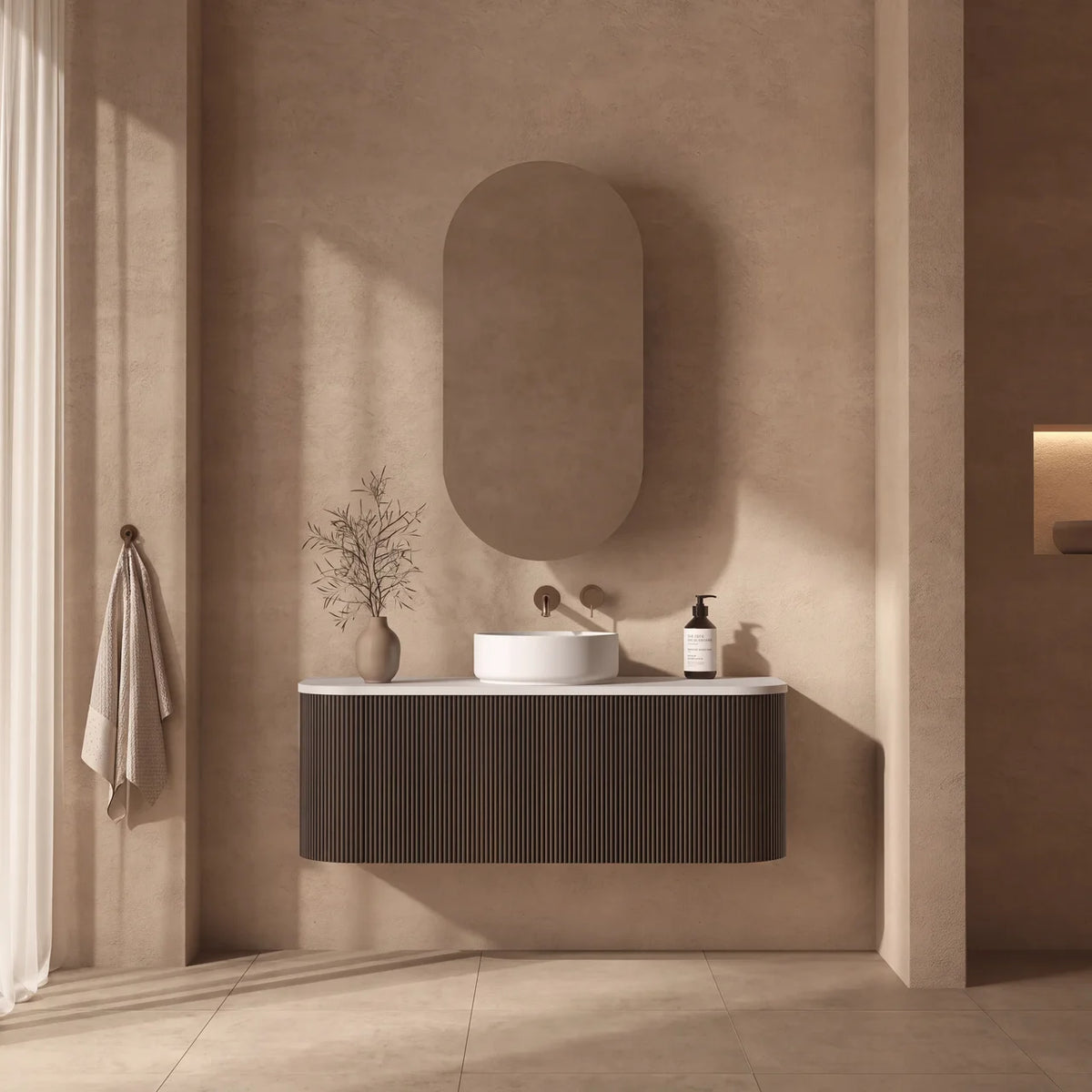 Mimi Contour Curved Wall Hung Vanity Walnut