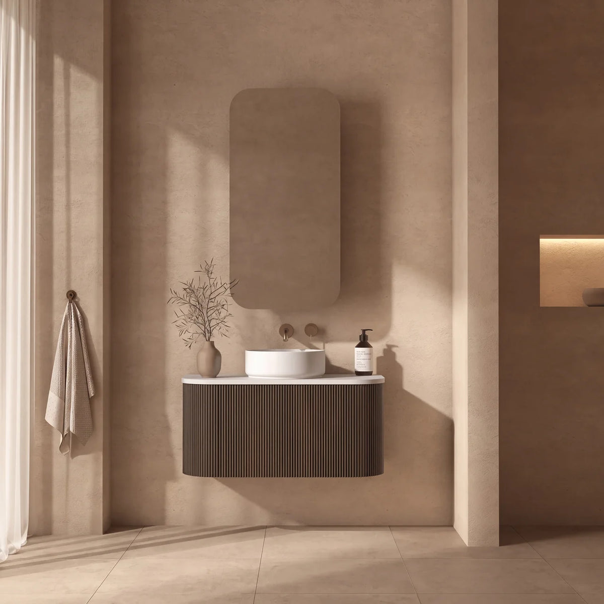 Mimi Contour Curved Wall Hung Vanity Walnut