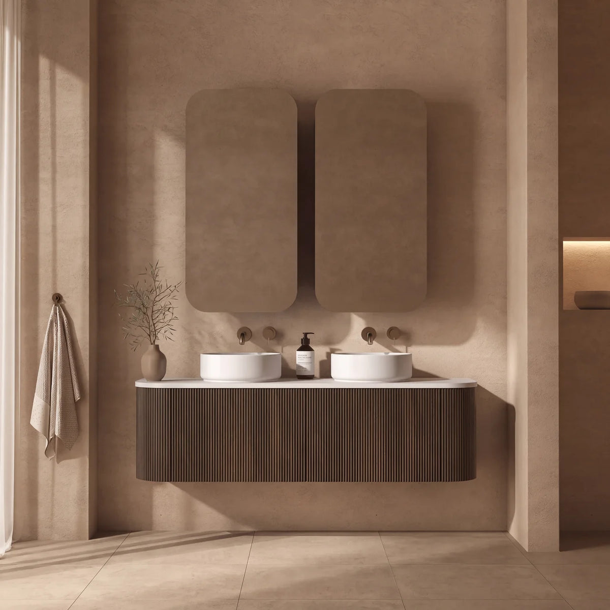 Mimi Contour Curved Wall Hung Vanity Walnut
