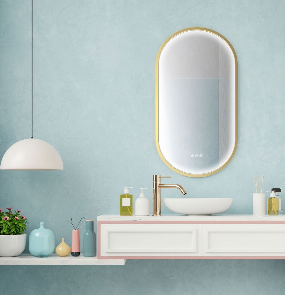 Euro Mirror Käpsel Brass Frame LED Mirror