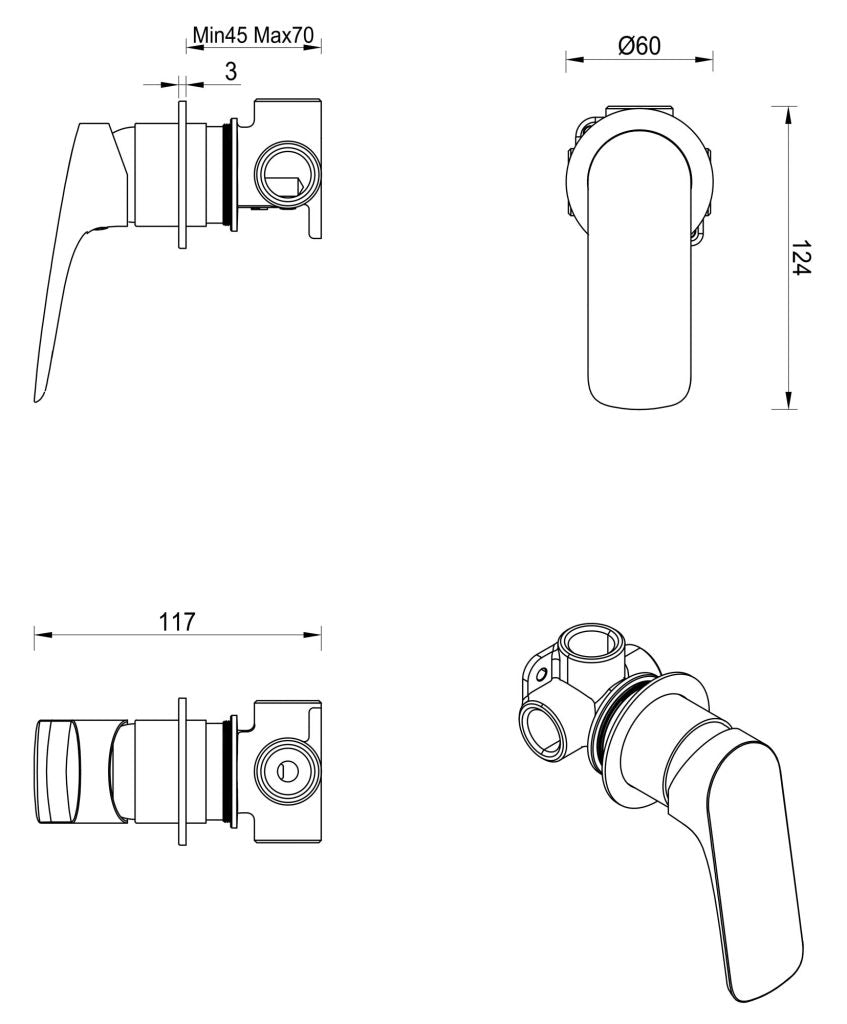 Bella Vista Kaza Shower Mixer - Round Plate - Trim Kit Only - French Gold - Specifications