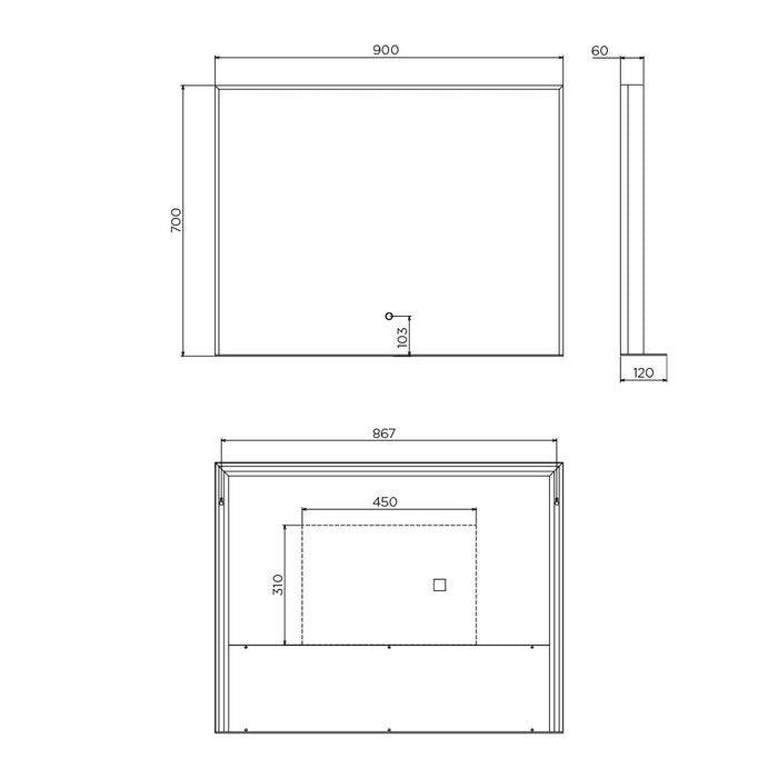 Kibo Mirror with Shelf - 900 x 700 - matte black frame