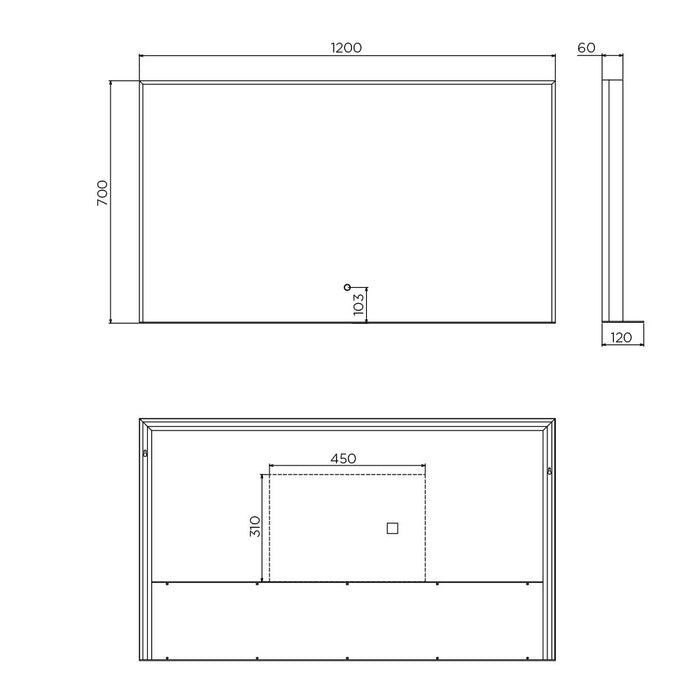 Kibo Mirror with Shelf - 1200 x 700 - matte black frame