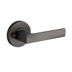 Lane Oxford Privacy Lever Door Handle Set On Round Rosette Gun Metal Grey