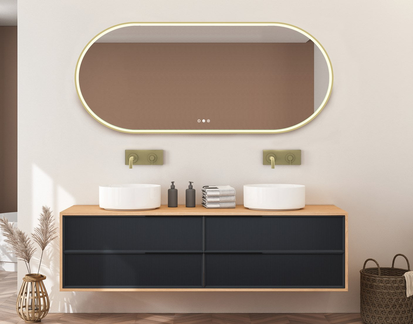 Radiant Aura Light Gold Pill LED Mirror 1500mm