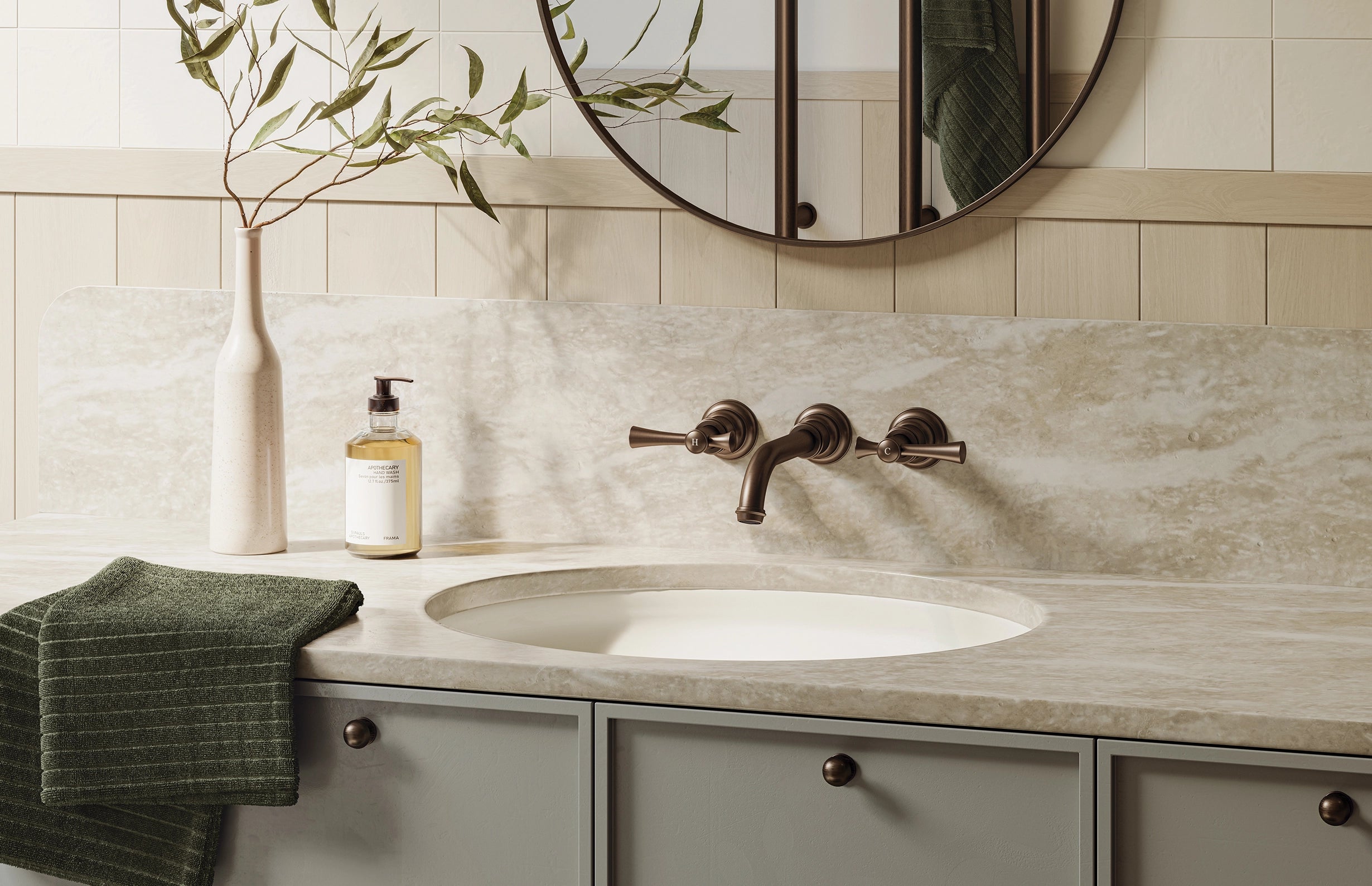 Phoenix Cromford Wall Basin / Bath Set 180mm Brushed Bronze – Lead Free