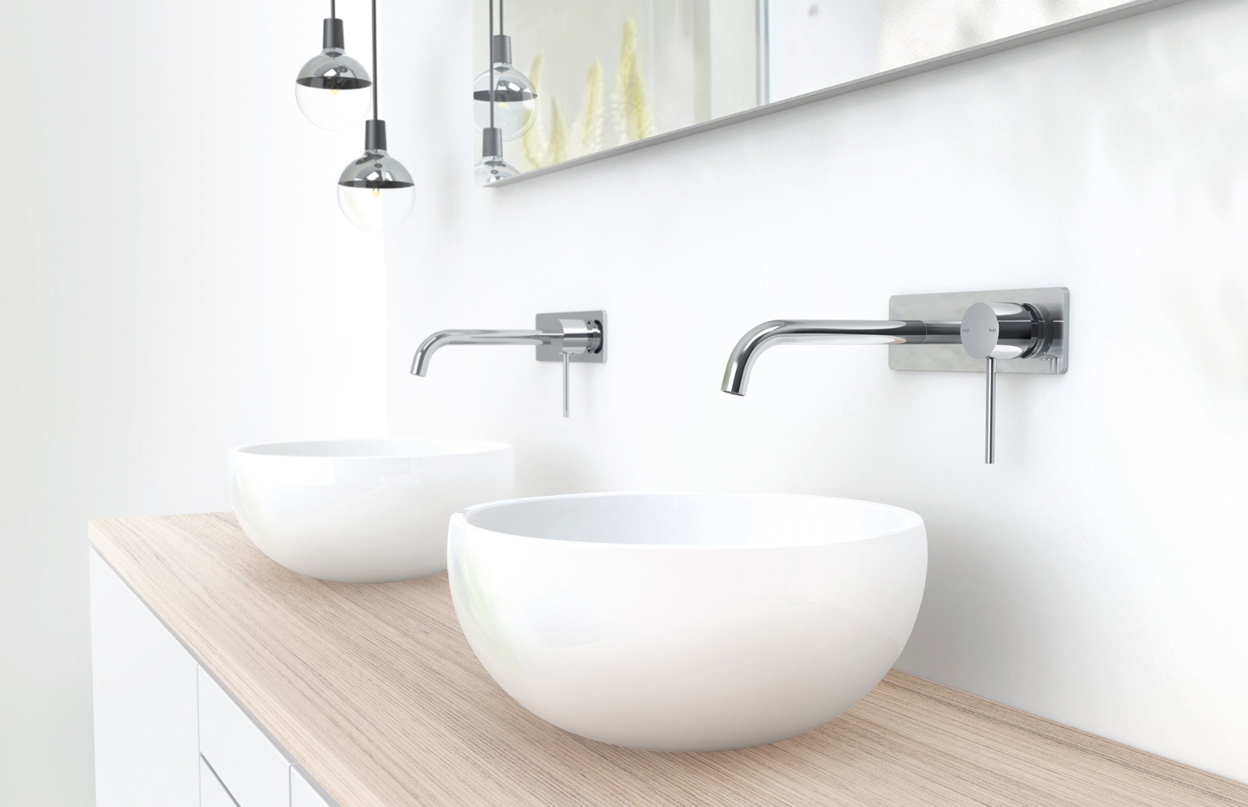 Phoenix Vivid Slimline SwitchMix Wall Basin/Bath Mixer Set 180mm Complete Kit Chrome - Lead Free