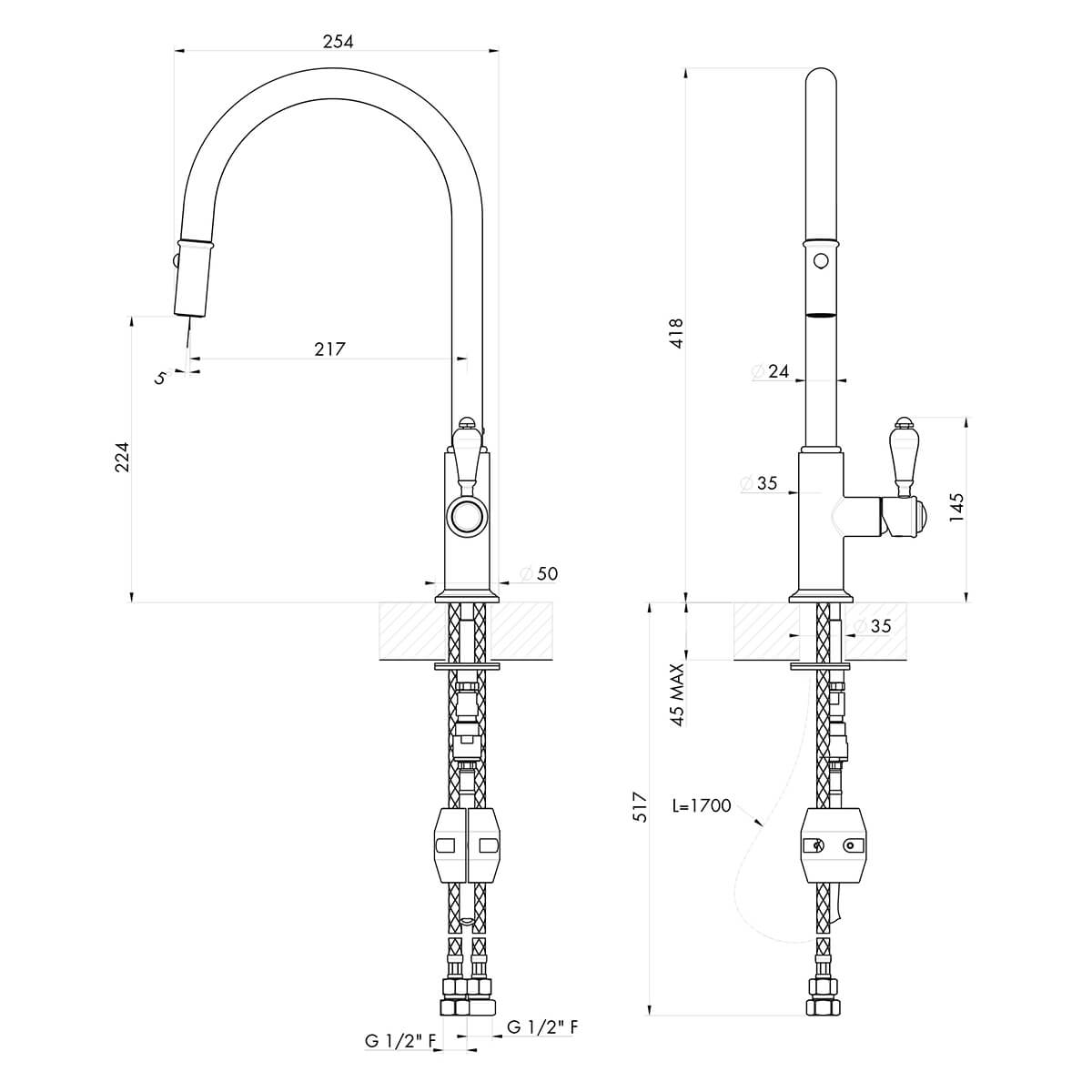 Turner Hastings Ludlow Pull Out Mixer Tap English Bronze