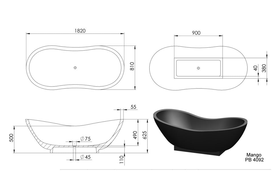 Pietra Bianca Mango Freestanding Bath