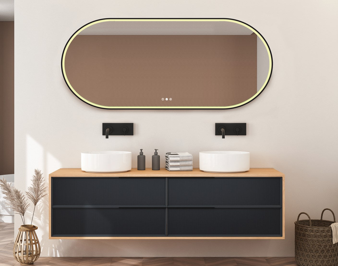 Radiant Aura Matte Black Pill Led Mirror 1500mm