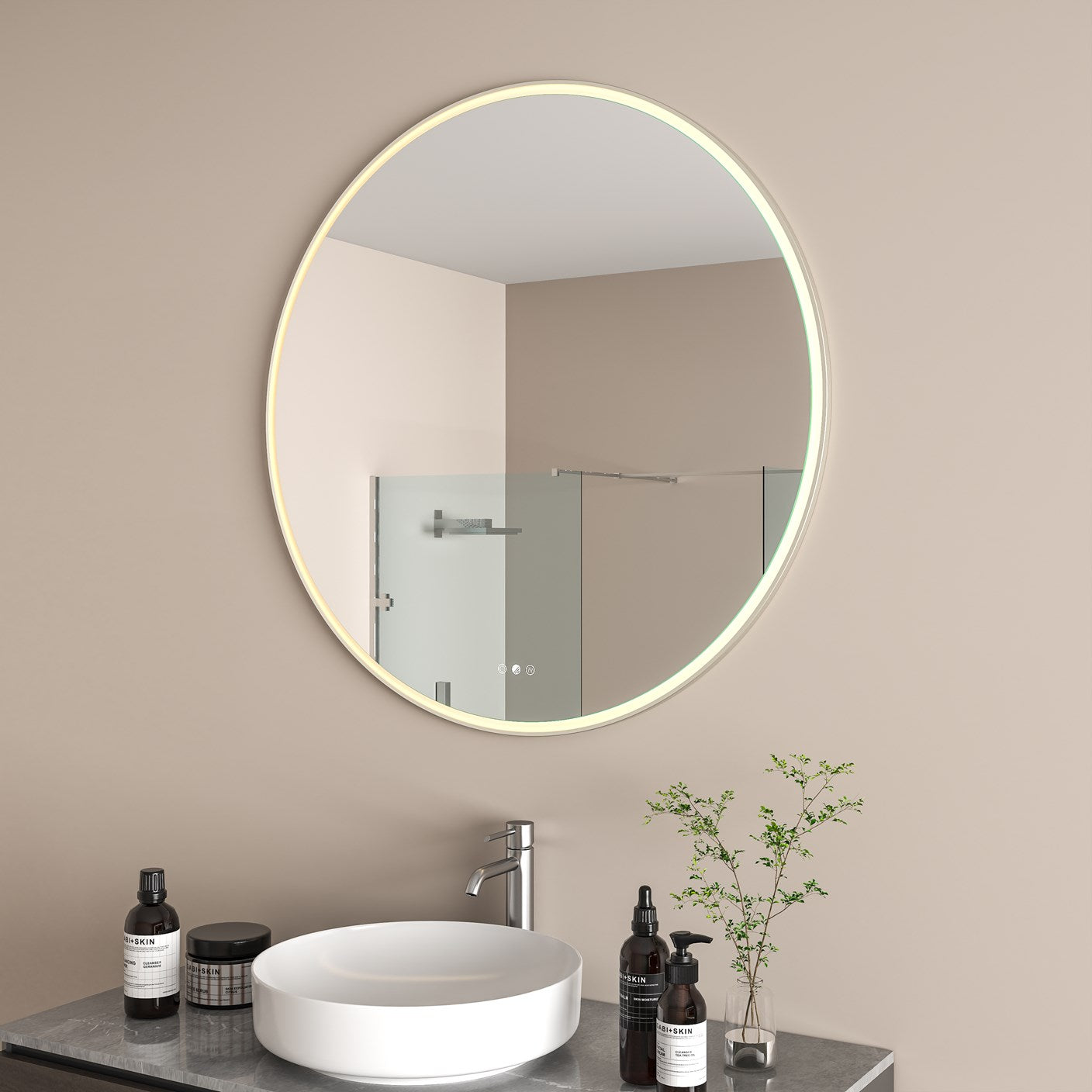 Radiant Aura Brushed Nickel Round LED Mirror 995mm