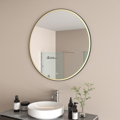Radiant Aura Round Matte Black LED Mirror 995mm