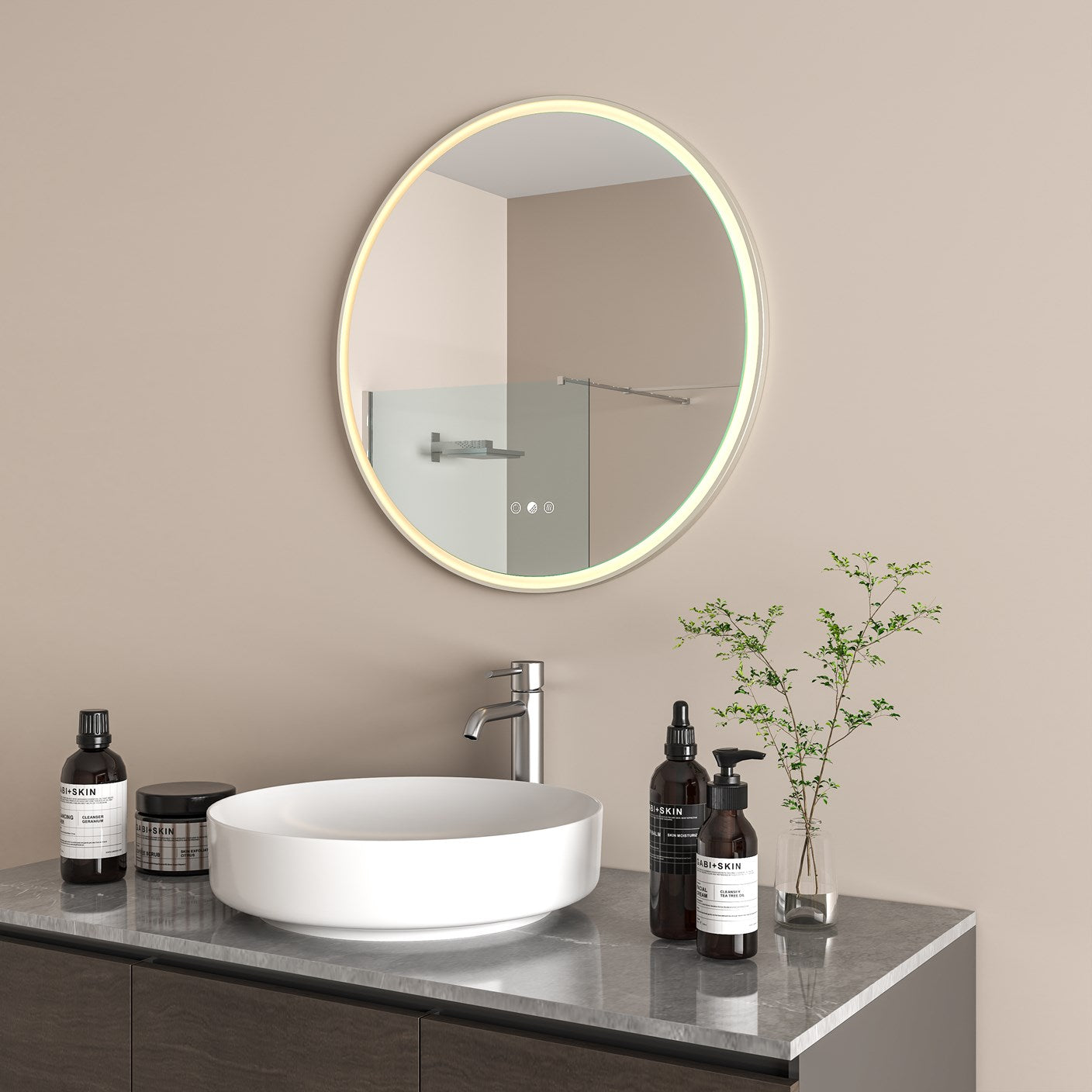 Radiant Aura Brushed Nickel Round LED Mirror 645mm