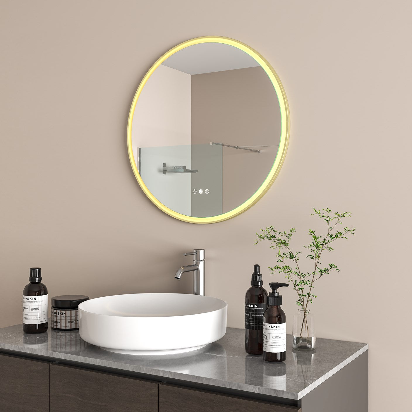 Radiant Aura Light Gold Round LED Mirror 795mm