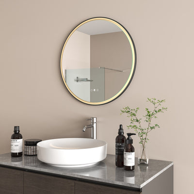Radiant Aura Matte Black Round LED Mirror 645mm