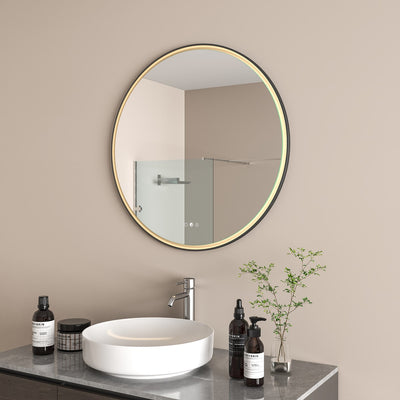 Radiant Aura Matte Black Round LED Mirror 795mm
