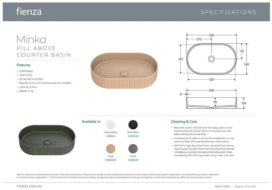 Minka Pill Solid Surface Above Counter Basin Dusk
