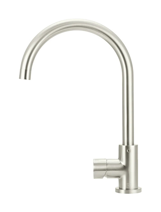 Meir Round Gooseneck Kitchen Mixer Tap with Pinless Handle - Brushed Nickel
