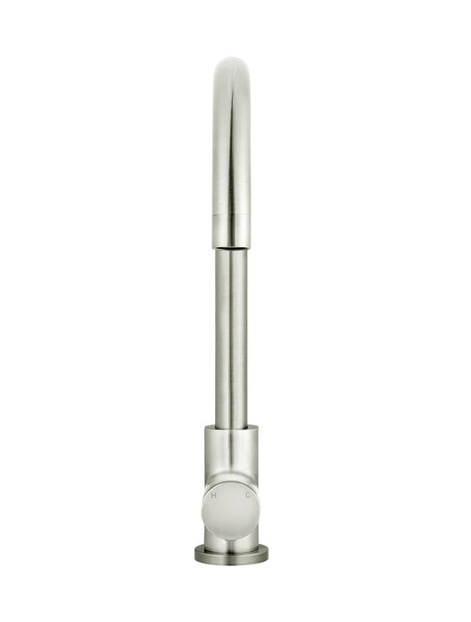 Meir Round Gooseneck Kitchen Mixer Tap with Pinless Handle - Brushed Nickel