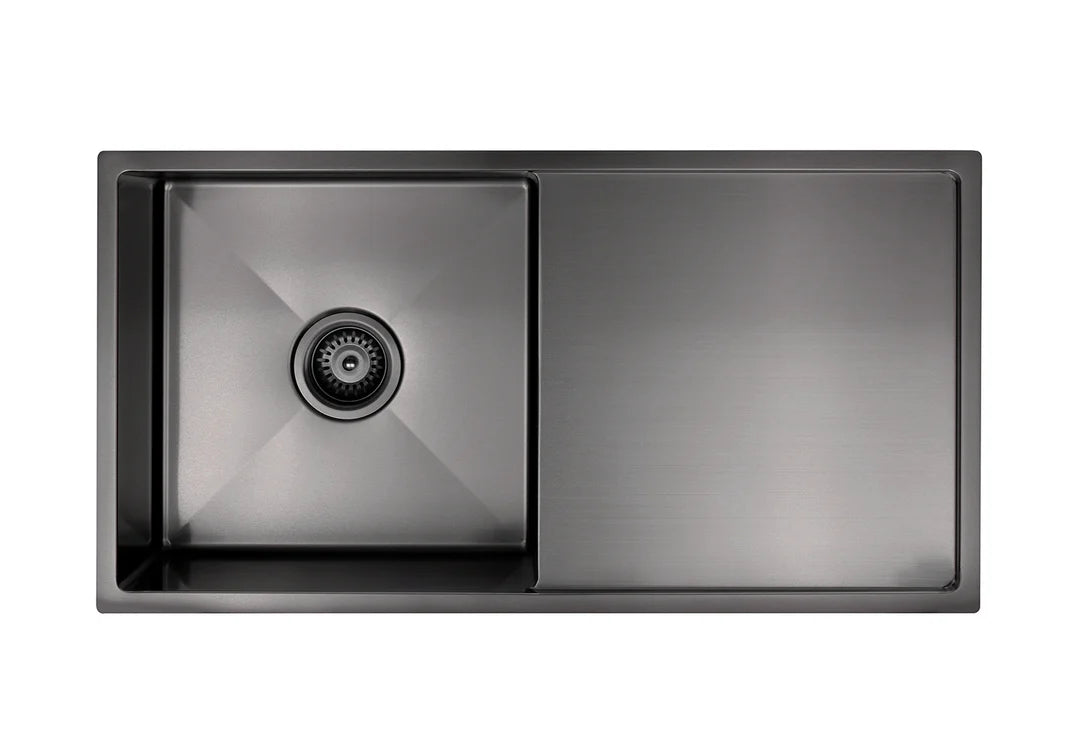 Meir Lavello Kitchen Sink - Single Bowl & Drainboard 840 x 440 - Gunmetal