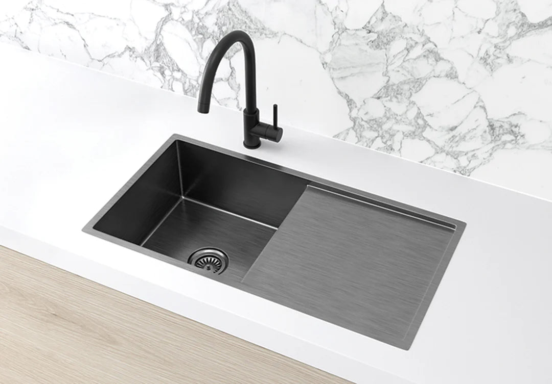 Meir Lavello Kitchen Sink - Single Bowl & Drainboard 840 x 440 - Gunmetal