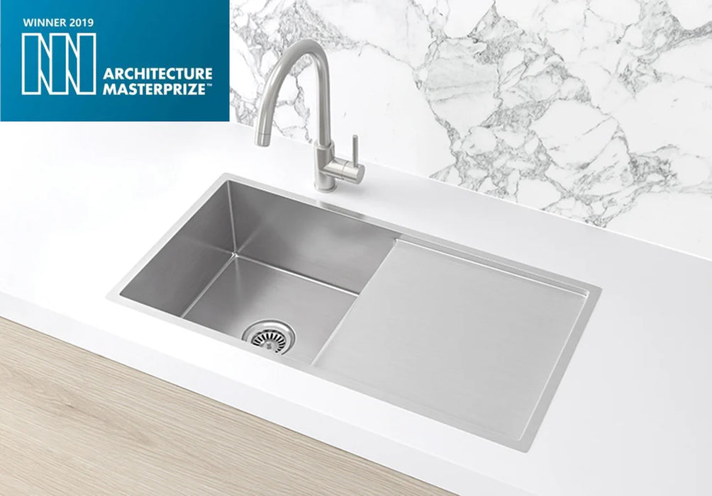 Meir Lavello Kitchen Sink - Single Bowl & Drainboard 840 x 440 - Brushed Nickel