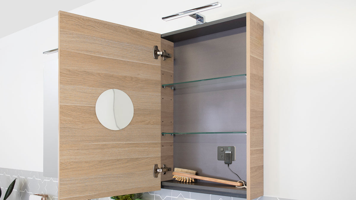 ADP Moonlight Mirrored Cabinet with woodgrain doors