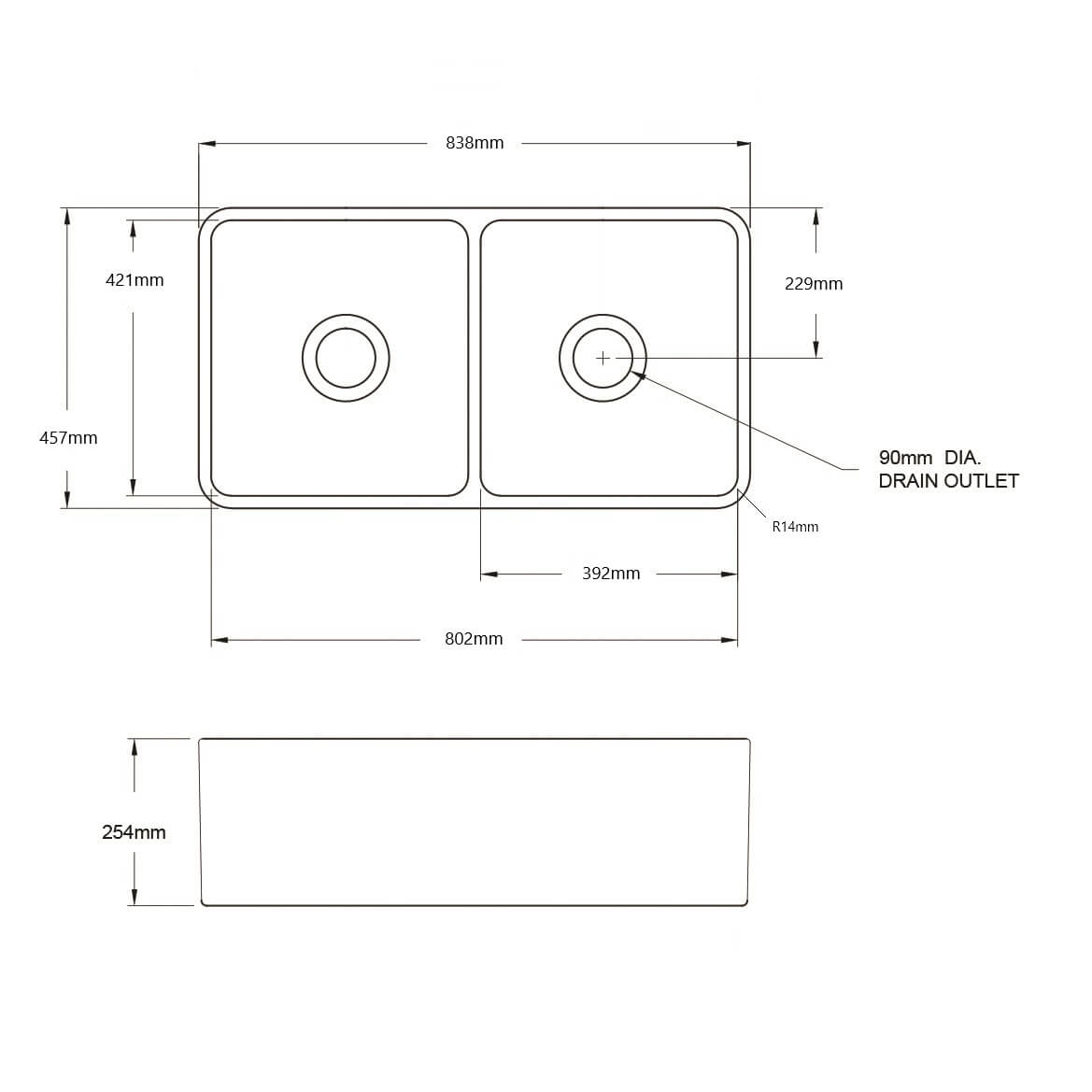 Turner Hastings Novi 84 x 46 Fine Fireclay Matte Black Farmhouse Butler Sink
