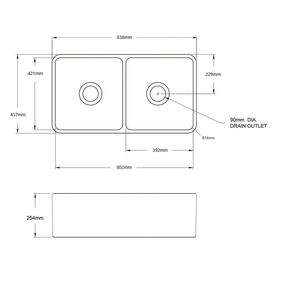 Turner Hastings Novi 84 x 46 Fine Fireclay Gloss White Farmhouse Butler Sink