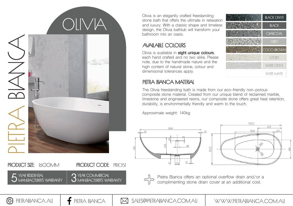 Pietra Bianca Olivia Freestanding Bath