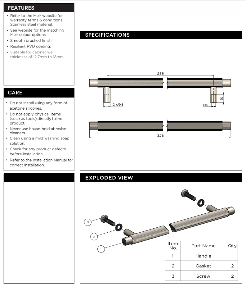 Meir Öppen Round Pull 328mm Cabinet Handle (Linear Knurled) Lustre Bronze