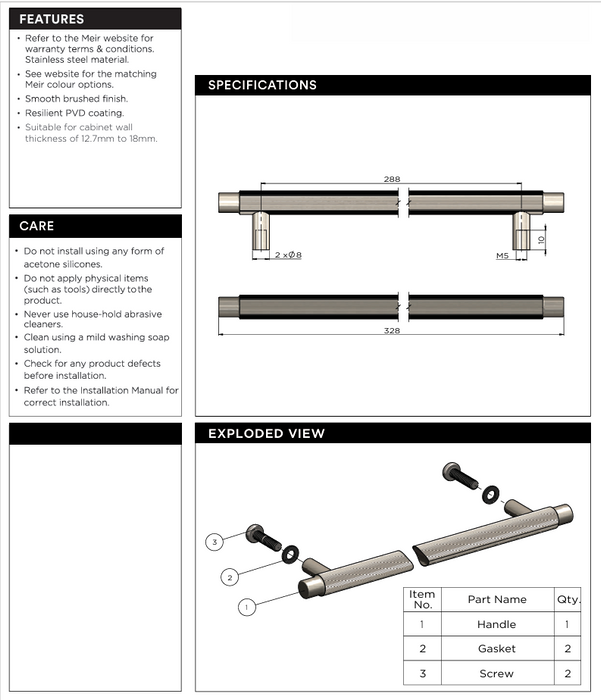 Meir Öppen Round Pull 328mm Cabinet Handle (Linear Knurled) Lustre Bronze