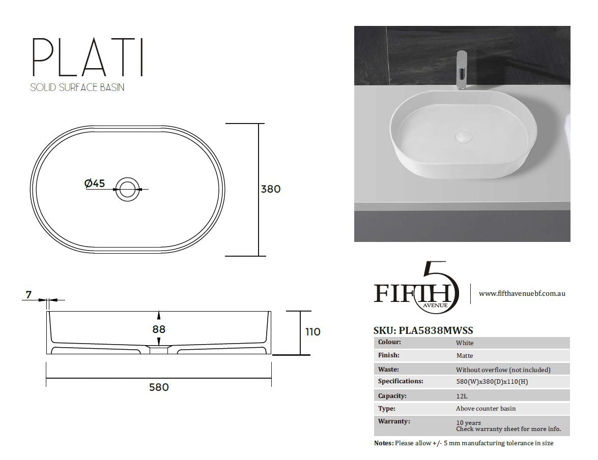 Fifth Avenue Plati Solid Surface Basin