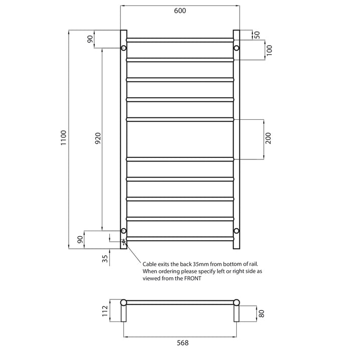 Radiant 240V Heated Round Ladder 600 x 1100 Gun Metal Grey
