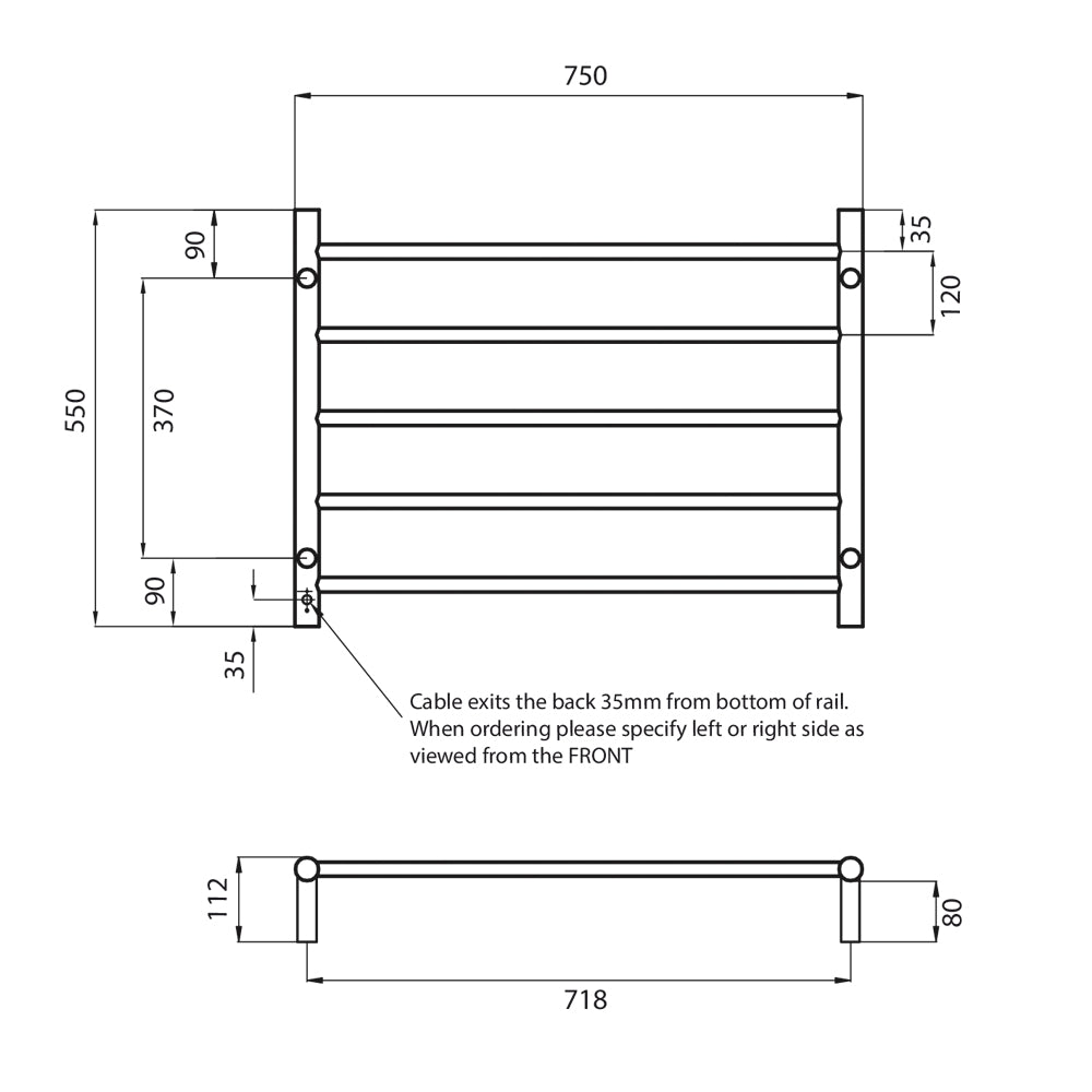Radiant 240V Heated Round Ladder 750 x 550 Cool Brushed Nickel