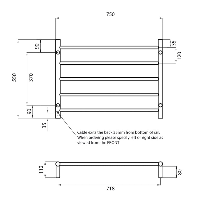 Radiant 240V Heated Round Ladder 750 x 550 Mirror Polished