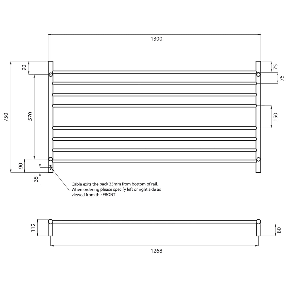 Radiant 240V Heated Round Ladder 1300 x 750 Mirror Polished