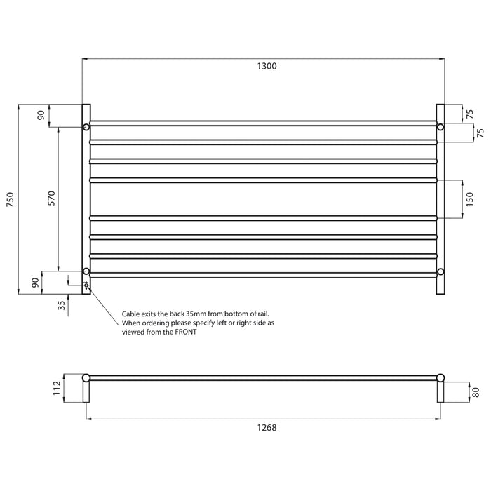 Radiant 240V Heated Round Ladder 1300 x 750 Mirror Polished
