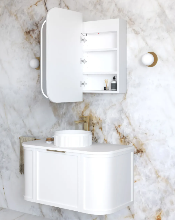 LED Newport 900(W)x750(H) White Shaving Cabinet - Premium Edition