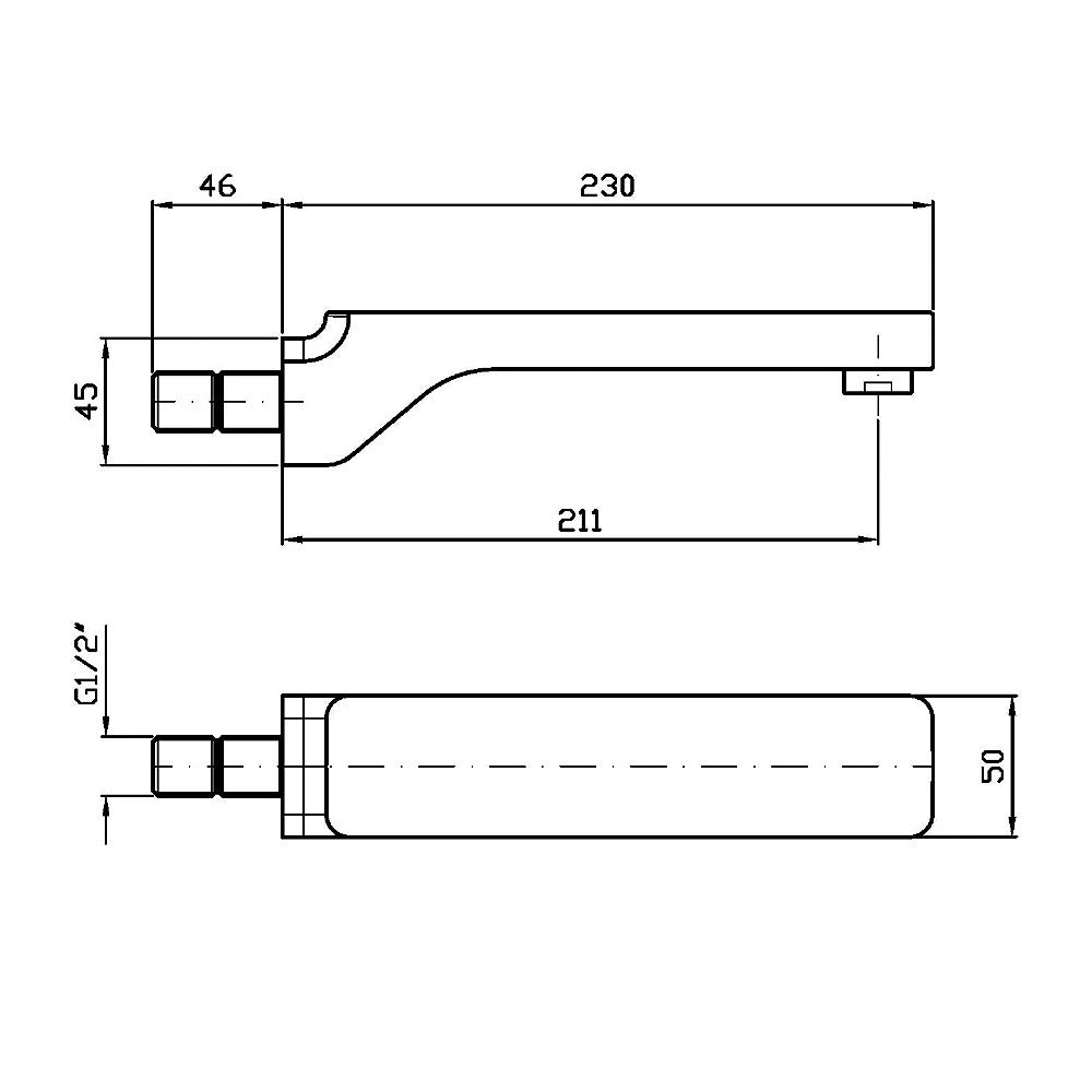 Soft Bath Spout Wall Mounted 230mm