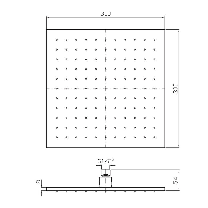 Zucchetti 300 x 300mm square showerhead