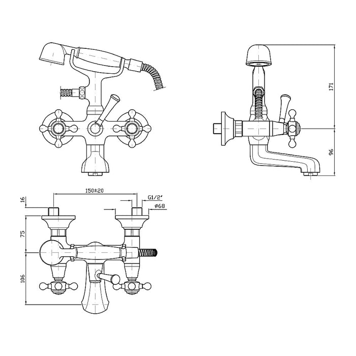 Agorà Exposed Bath Tap Set Chrome