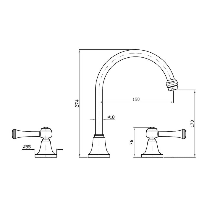 Agorà Classic Basin Set with White Ceramic Lever handles and High Spout