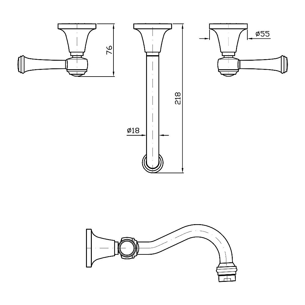 Agorà Classic Wall Mounted Basin Set with Chrome Lever Handles