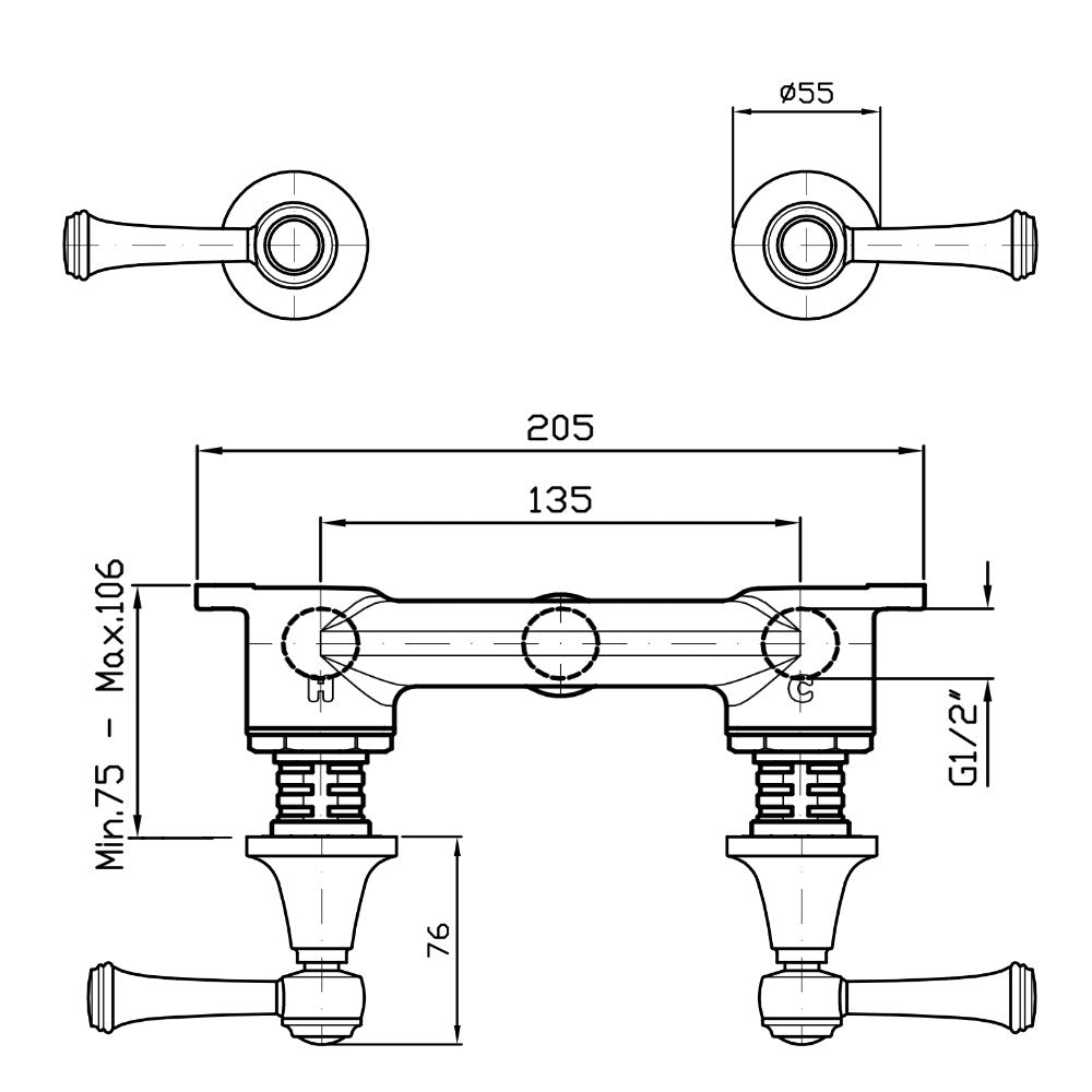 Agorà Classic Wall Mounted Chrome Lever Set