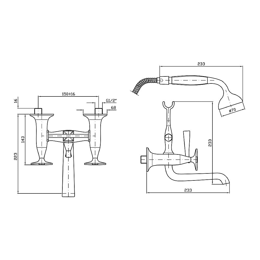 Bellagio Exposed Wall Mount Bath Tap Set