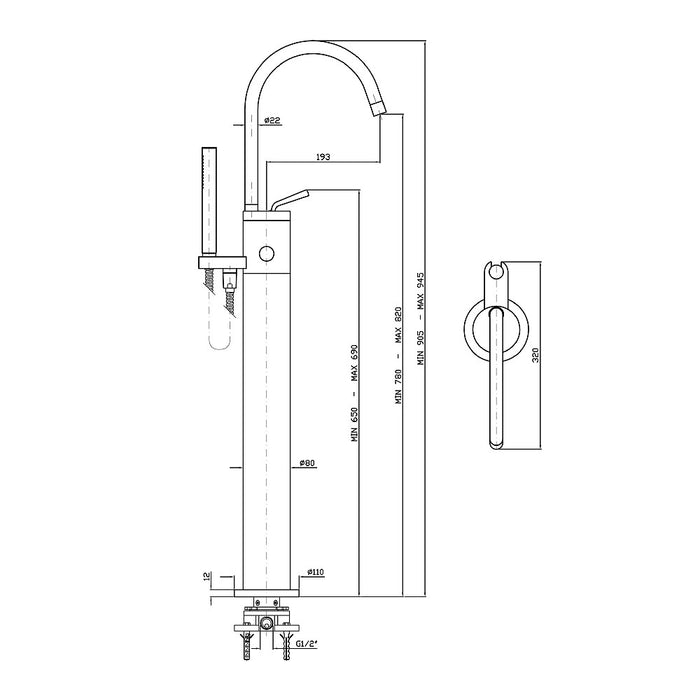 Isystick Freestanding Bath Mixer with Handshower Chrome